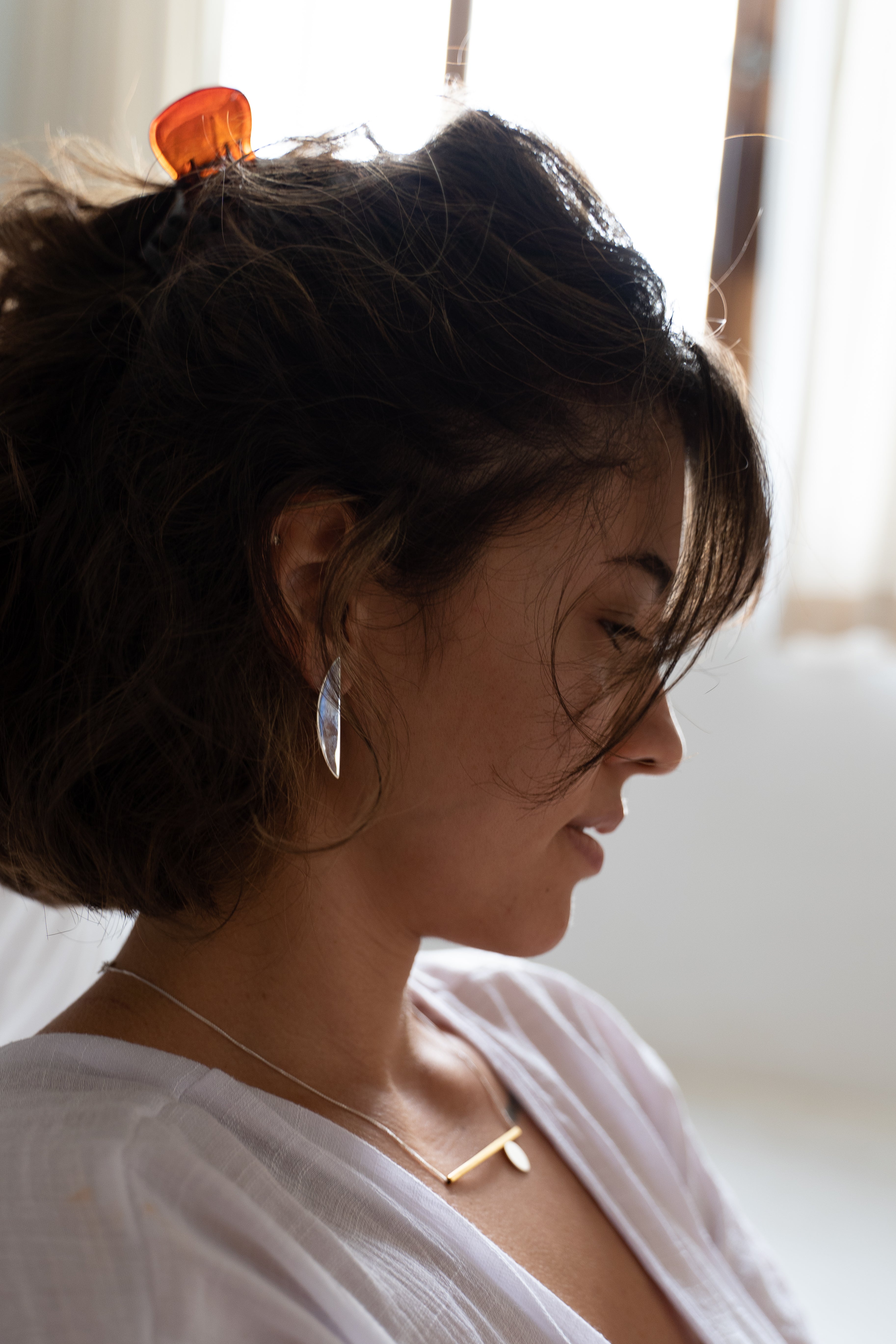 Handmade geometric silver elegant minimalist scandinavian gift ideas for women moon earrings - MeganCollinsJewellery