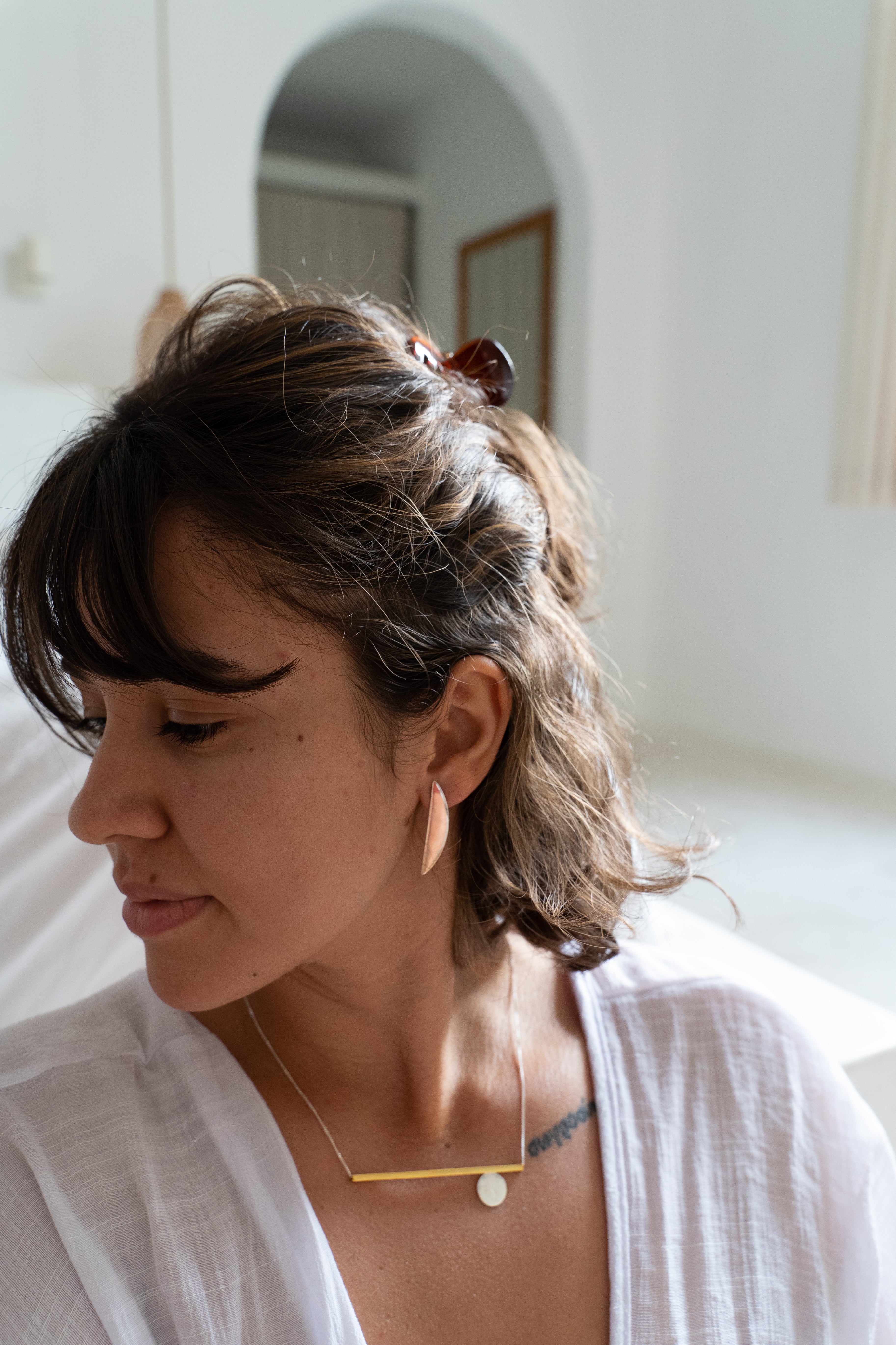 Handmade Asymmetrical geometric balance silver Drop necklace gift ideas for women - MeganCollinsJewellery