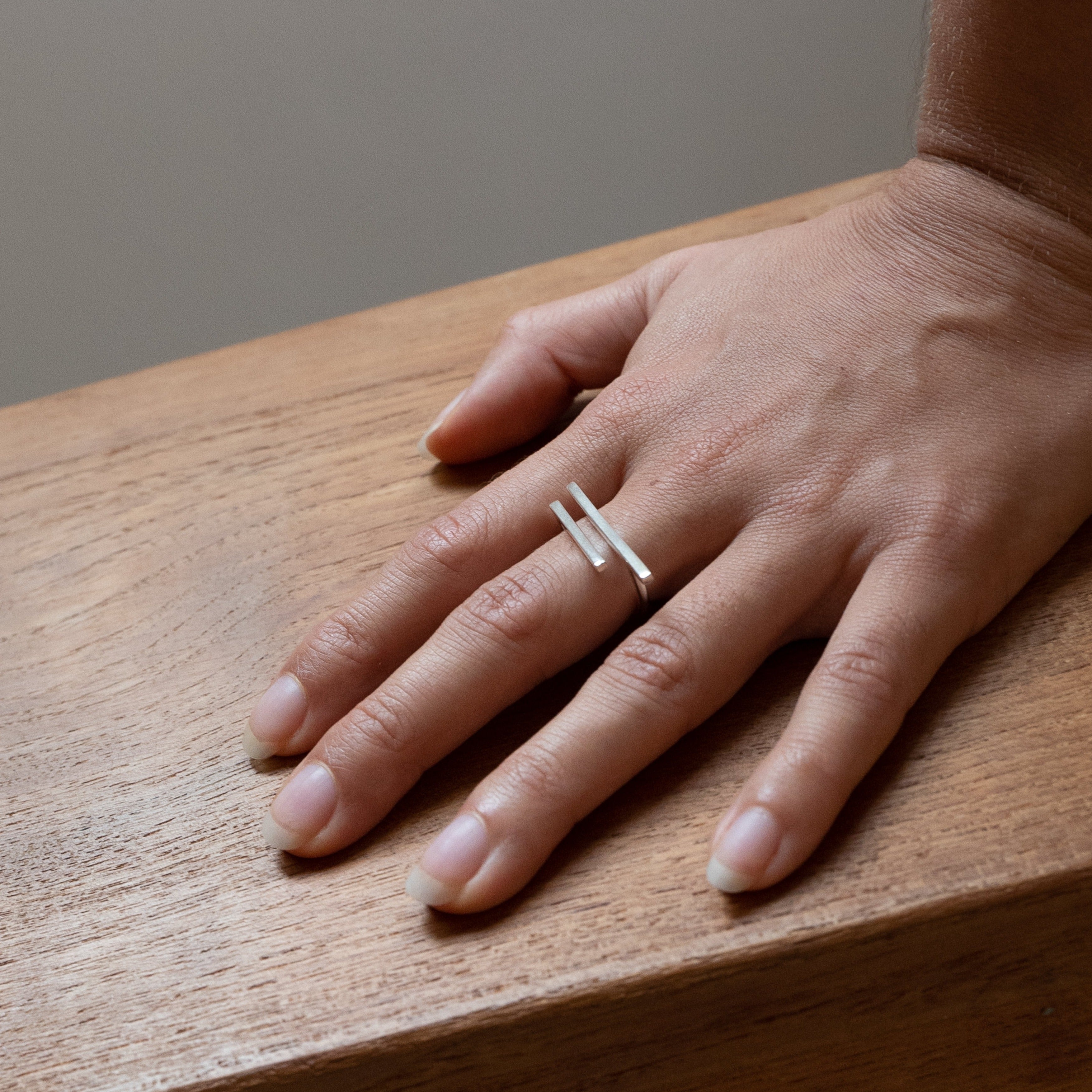 Double line geometric architectural ring MeganCollinsJewellery