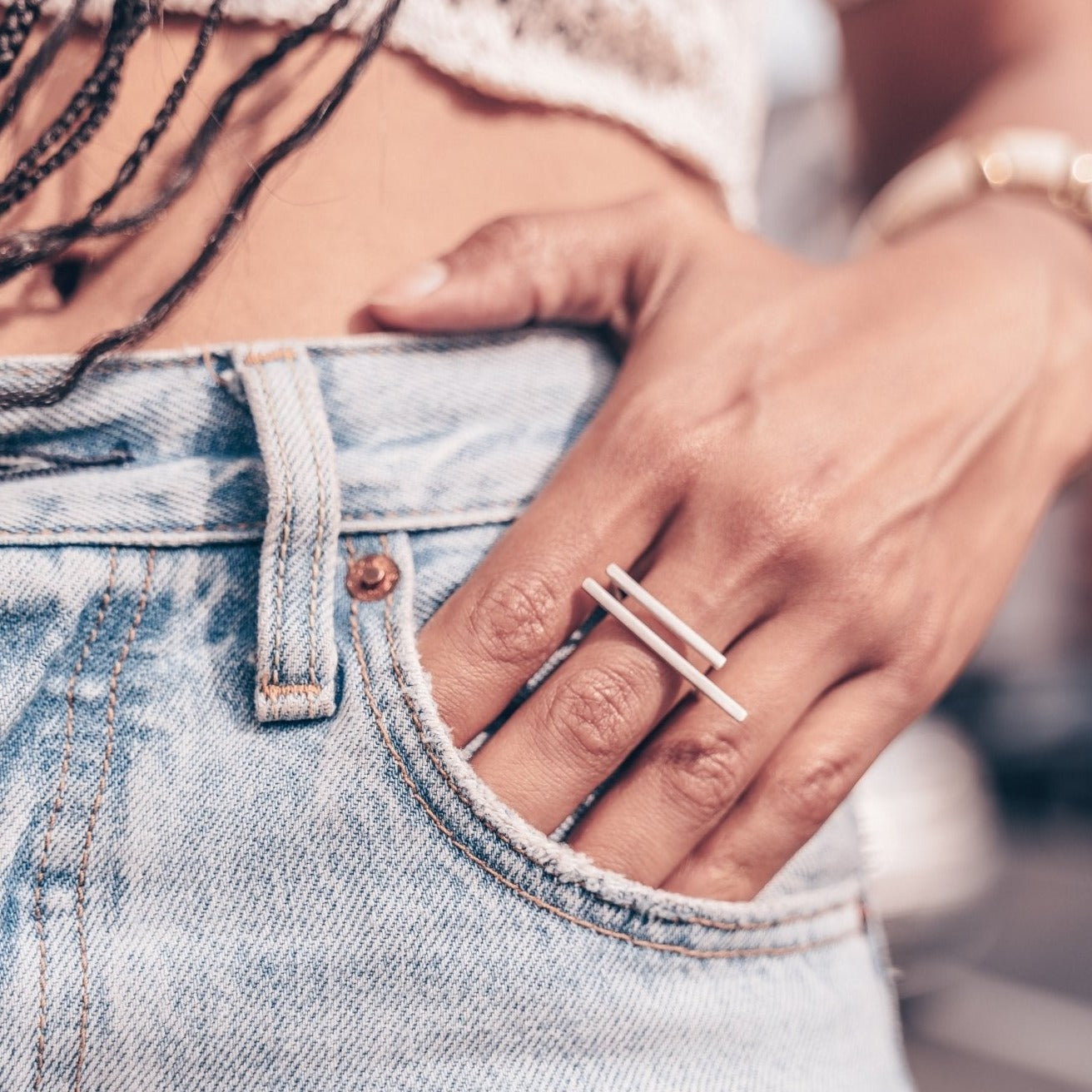 Double line geometric architectural ring MeganCollinsJewellery