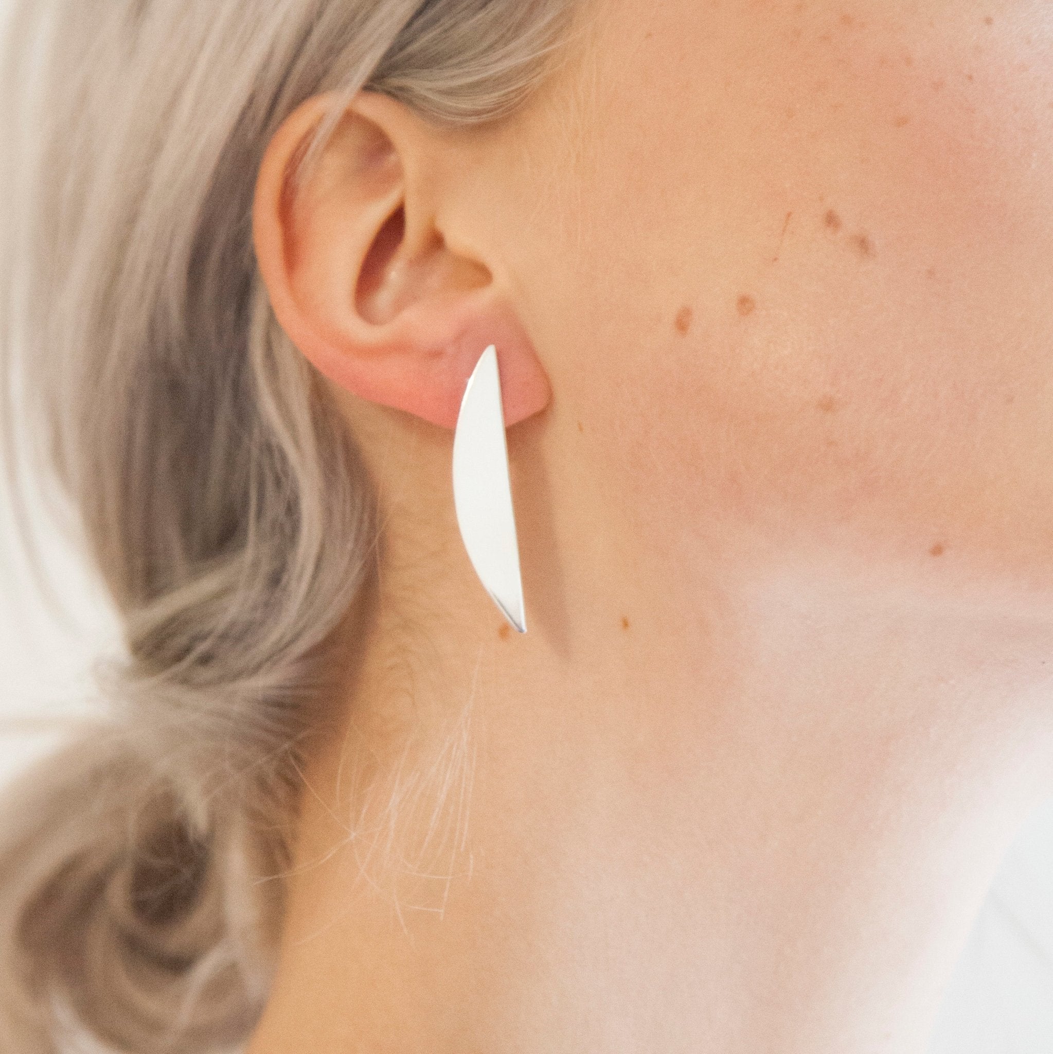 Handmade geometric silver elegant minimalist scandinavian gift ideas for women moon earrings - MeganCollinsJewellery